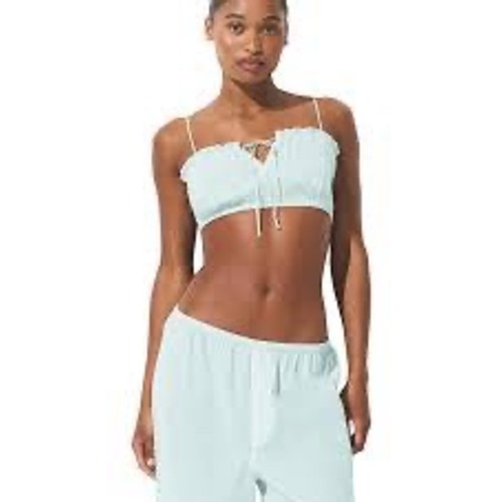 SKIMS Voile Super Cropped Cami Marble White Cotton Tie Front Top XL NWT